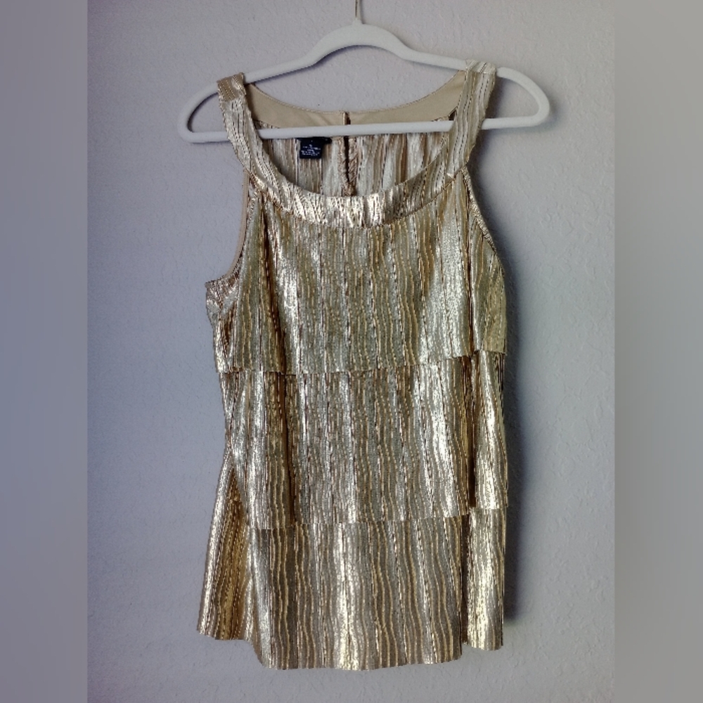 New Direction Women's Elegant Gold Sleeveless Top Blouse Size L